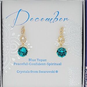 NWOT Brilliance Birthstone Pierced Twist Earrings with Crystals Gold tone Topaz